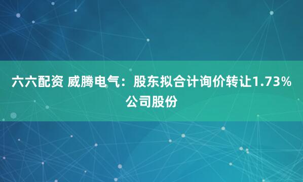 六六配资 威腾电气：股东拟合计询价转让1.73%公司股份
